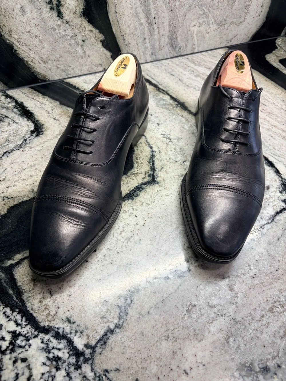Santoni Black Cap Toe Oxford Dress Shoes Men’s UK 9.5 D US 10.5 Made in Italy